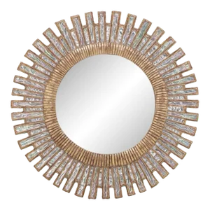 A Blue Ripple Glass and Resin Geometric Form Mirror in the Manner of Line Vautrin.