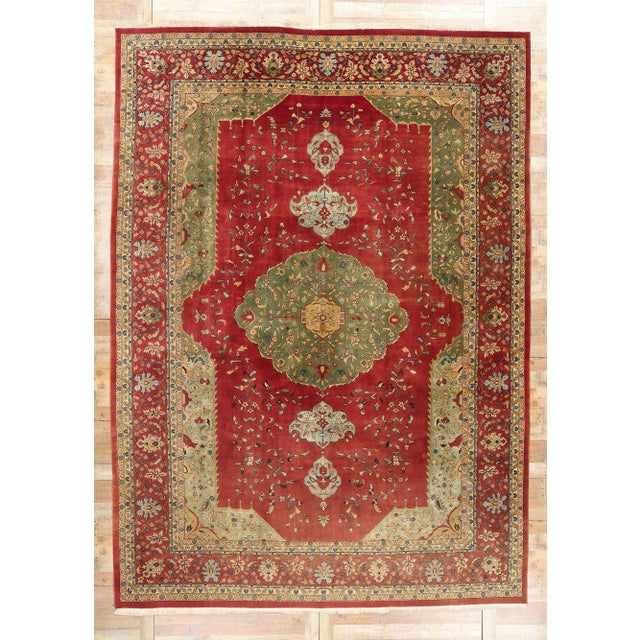 Vintage Red and Green Indian Agra Rug - 10'02 X 14'02 For Sale - Image 9 of 9