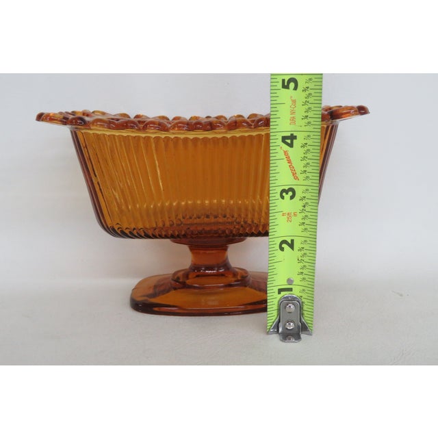 Ftda 1981 Amber Golden Brown Pressed Glass Embossed Pedestal Candy Dish 5088b For Sale - Image 13 of 18