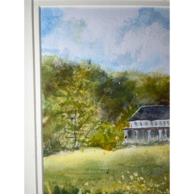 American Original Watercolor Countryhouse With Red Barns For Sale - Image 3 of 8