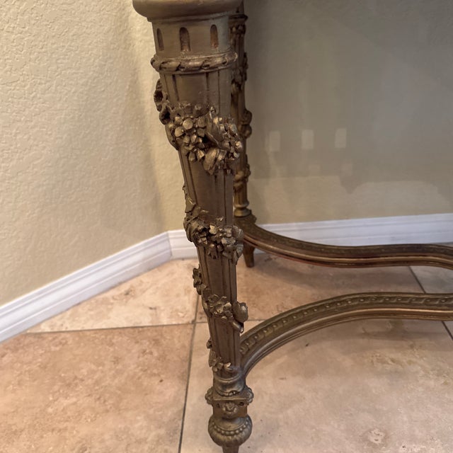 Antique Louis XVI Marble Top Intricately Carved Gilt Wood Table For Sale - Image 4 of 9