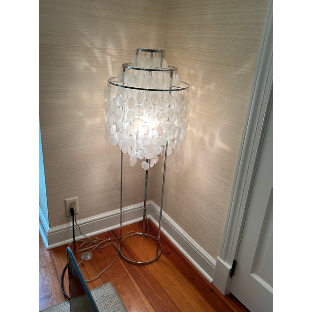 Organic Modern Verner Panton Style Capiz Shell & Chrome Floor Lamp For Sale - Image 11 of 11