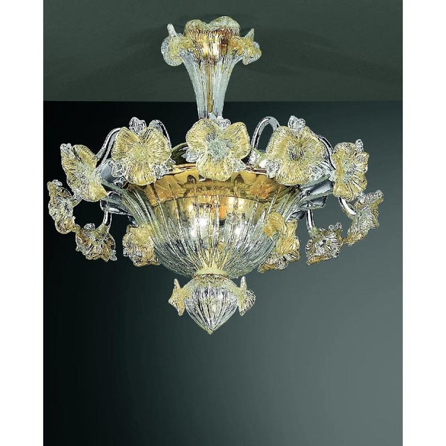 Contemporary Venetian Floreal Gold Murano Glass Flush Mount by Simoeng For Sale - Image 3 of 6
