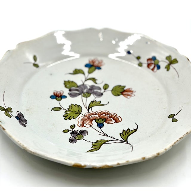 Antique 18th Century French Faience Floral Plate For Sale - Image 4 of 7