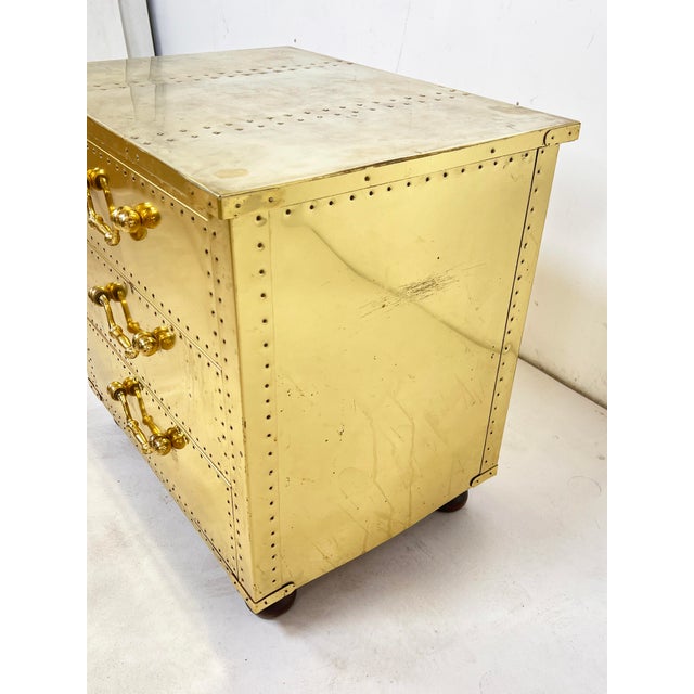 Sarreid Ltd. C. 1970w Sarreid Brass Clad Three-Drawer Chest For Sale - Image 4 of 7