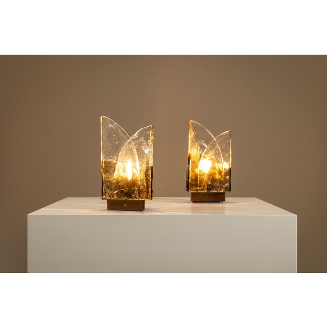 Mid-Century Modern LT 372 Leaf Table Lamps by Carlo Nason for AV Mazzega, Italy, 1970s, Set of 2 For Sale - Image 3 of 14
