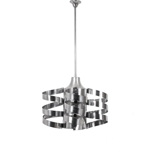 Silver Chromed Steel and Aluminum Cyclone Pendant by Max Sauze for Sciolari, 1960s For Sale - Image 8 of 10