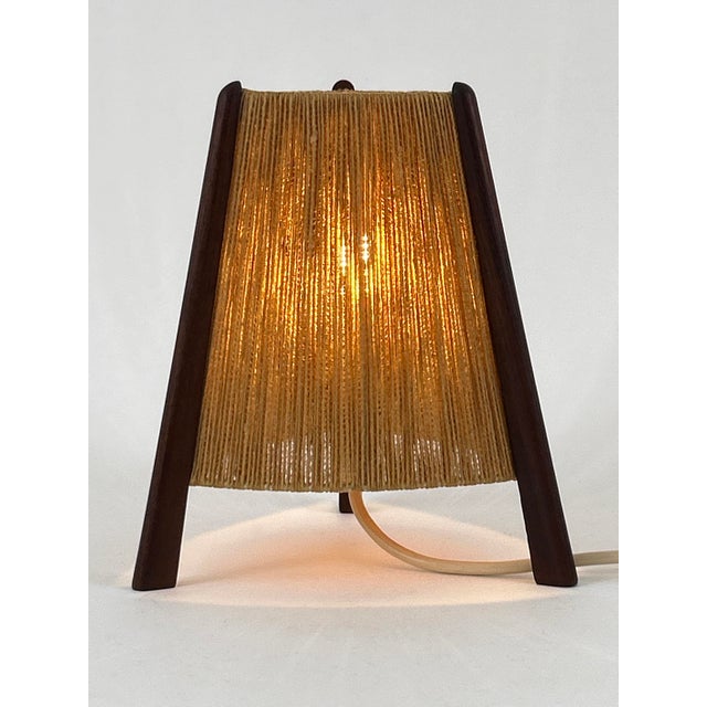 1960s Mid-Century Modern Teak Sisal Bedside Table Lamp, Denmark, 1960s For Sale - Image 5 of 18