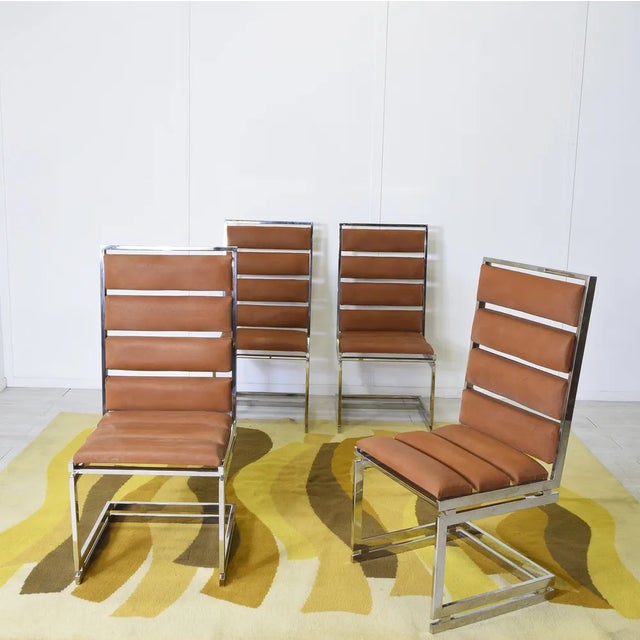 Doghe Model Chairs with Metal Structure and Brown Suede Seat by Romeo Rega for Metalarte, 1970s, Set of 4, in Good...