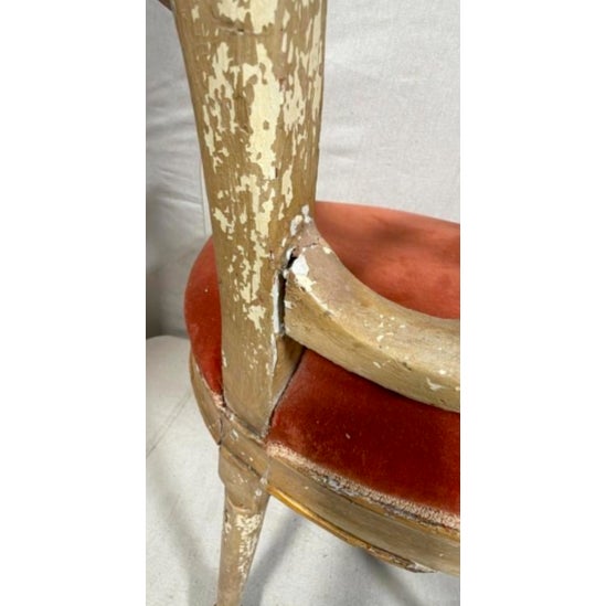 Pair of Antique Louis XVI Style Orange Velvet Armchairs For Sale - Image 4 of 4