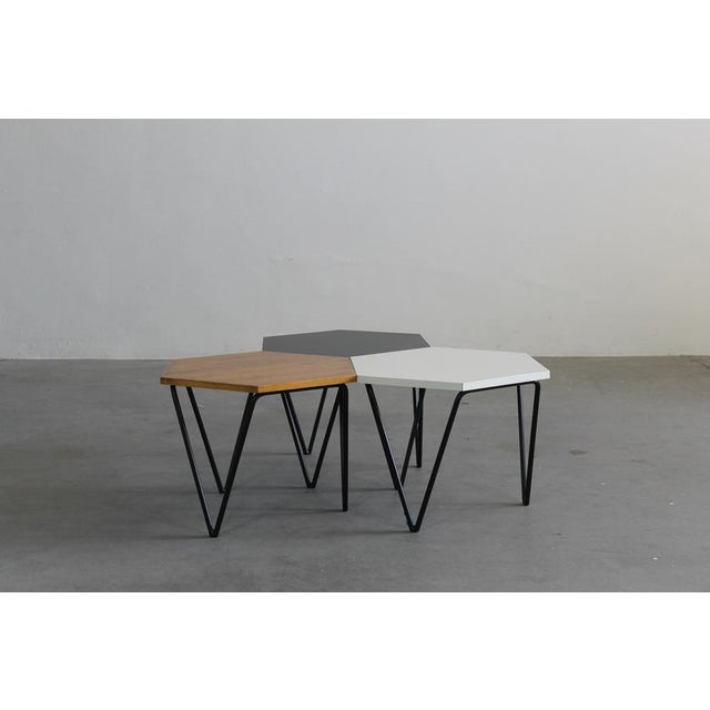Hexagonal Coffee Tables in Wood and Metal by Gio Ponti from ISA, 1950s, Set of 3 For Sale - Image 11 of 13