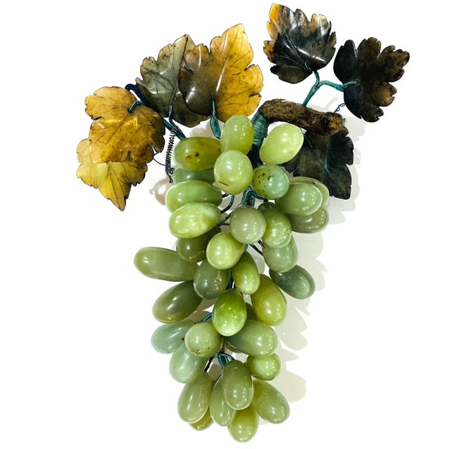 Late 20th Century Large Cluster of Chinese Carved Jade Grapes and Leaves For Sale - Image 6 of 8