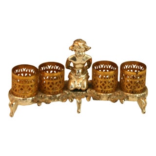 Vintage 1950s Sam Fink Gold Filigree & Silver Tone Metal 4 Tube Lipstick Holder For Sale