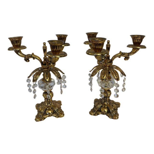 1950s French Rococo Revivial Style 3-Arm Candelabras-a Pair For Sale