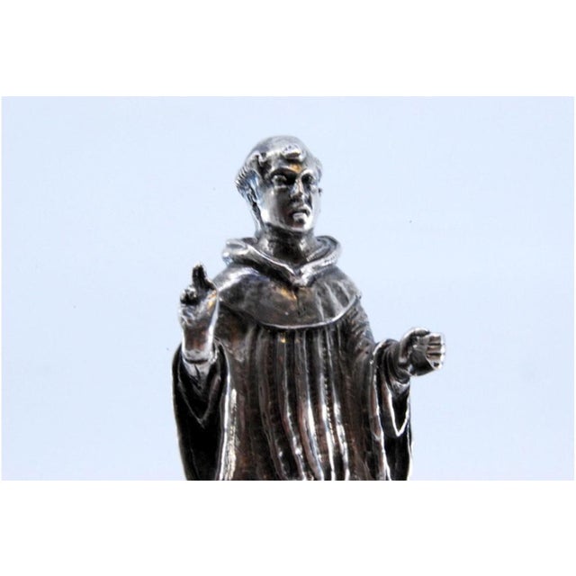 Wood Silver Statuette of Saint Anthony with Wooden Base For Sale - Image 7 of 10