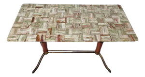 Vintage Coffee Table in Brass and Wood with Marble Top, 1950