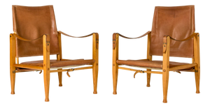 Vintage Safari Lounge Chairs in Cognac Leather by Kaare Klint for Rud Rasmussen, 1960s, Set of 2