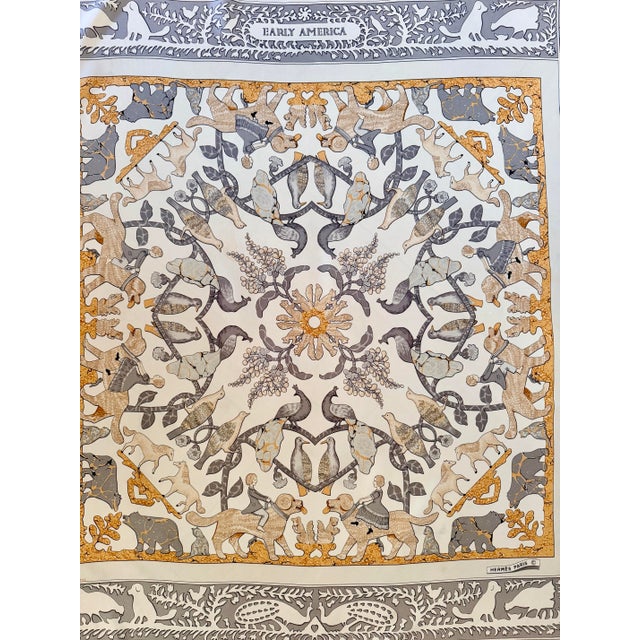 Gray Hermès Early America 1984 Silk Scarf Designed by Françoise De La Perriere For Sale - Image 8 of 12