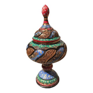 Vintage Hand Painted Pierced Copper Urn For Sale