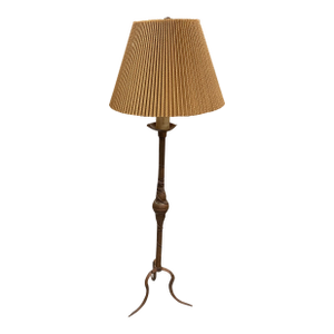 Vintage Wrought Iron Tripod Floor Lamp With Pleated Shade
