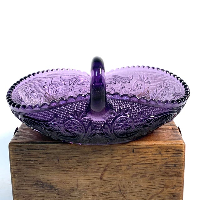 Early 20th Century Mid-Century Duncan & Miller Sandwich Purple Glass Candy Dish Trinket Dish For Sale - Image 5 of 12