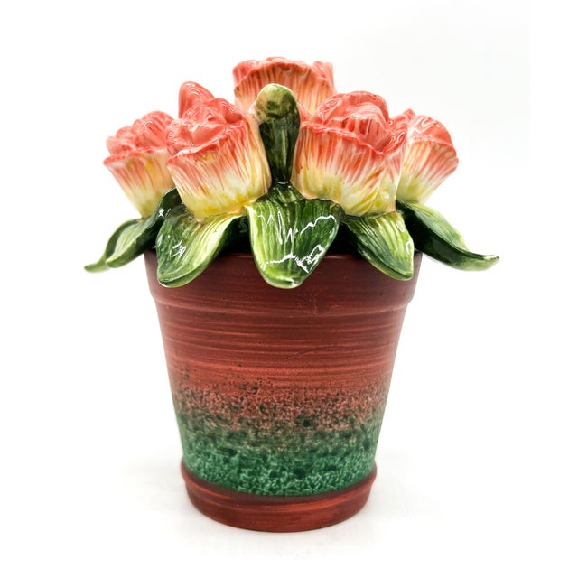 Pink Vintage Fitz and Floyd “Forever in Bloom” Ceramic Flower Pot Lidded Jar/ Cachepot - European Cottage, Botanical, Cottagecore For Sale - Image 8 of 13