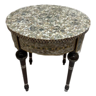 Handmade Mother of Pearl Inlay End Table – 20” Wood Accent Table – Luxury Egyptian Artisan Furniture For Sale