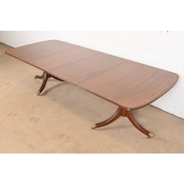 Henredon Georgian Banded Mahogany Double Pedestal Extension Dining Table, Newly Refinished For Sale - Image 12 of 12