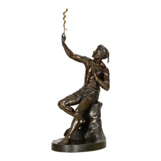 Rare British Bronze Sculpture “Snake Charmer” (1876) by Sir Thomas Brock For Sale