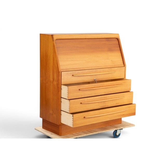 Bernhard Pedersen & Son Tambour Roll-Top Teak Secretary Desk by Bernhard Pedersen + Søn For Sale - Image 4 of 5