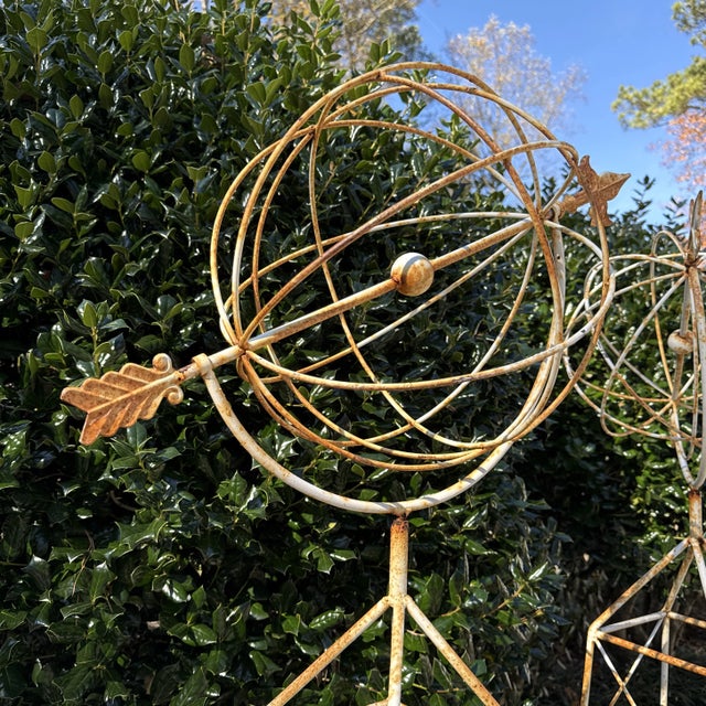 Vintage French Style White Trellis With Spinning Orb and Arrow Garden Statues - a Pair For Sale - Image 4 of 12
