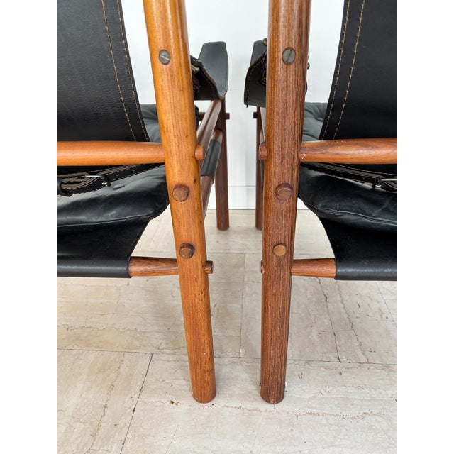 Scandinavian Armchairs in Black Leather and Wood by Arne Norell, Sweden, 1960s, Set of 2 For Sale - Image 14 of 18