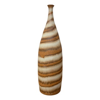 Brown and Cream Ceramic Vase with Flared Neck For Sale