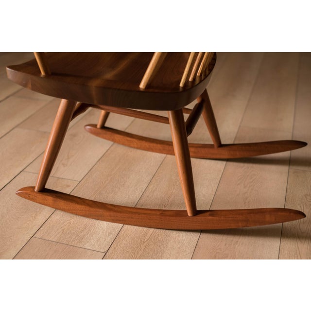 George Nakashima Vintage George Nakashima Solid Walnut New Lounge Chair Rocker With Arms For Sale - Image 4 of 18