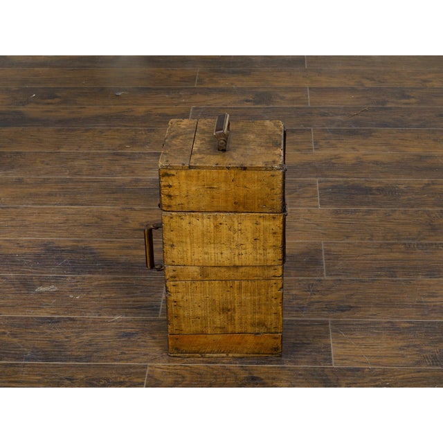Brown 19th Century Rustic Pine or Oak Tantalus Wine Box with Metal Hardware For Sale - Image 8 of 12