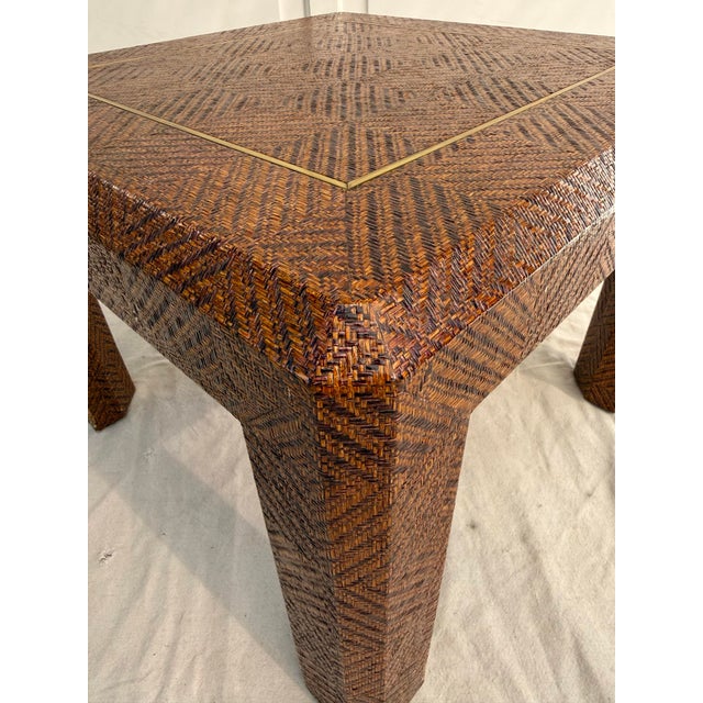 Brown Attributed Harrison Van Horn Woven Reed Side Table With Geometric Pattern & Brass Inlay For Sale - Image 8 of 12