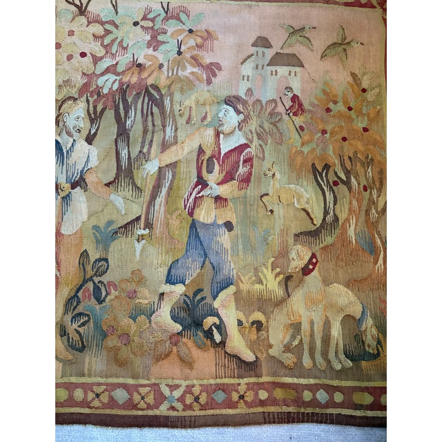 Rustic European Mid 20th Century Earth Tone Hunting Scene Wool Tapestry For Sale - Image 3 of 12