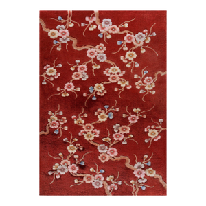 Luxurious Ruby Red Color With Lovely Floral Design Chinese Art Deco Rug