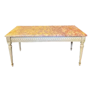 French Louis XVI Creamy Wood Marble Top Coffee Table