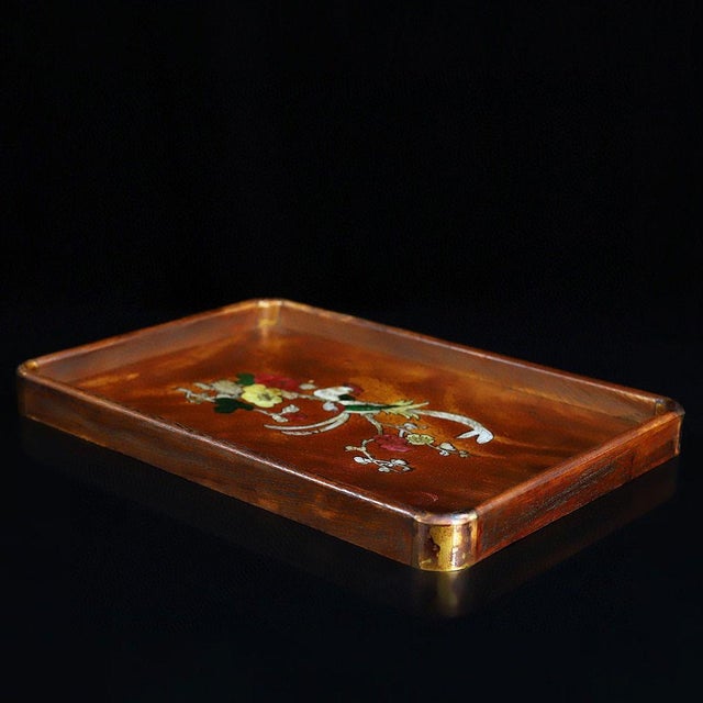 This elegant vintage Chinese tray is a beautiful example of traditional craftsmanship. Crafted from dense, richly grained...
