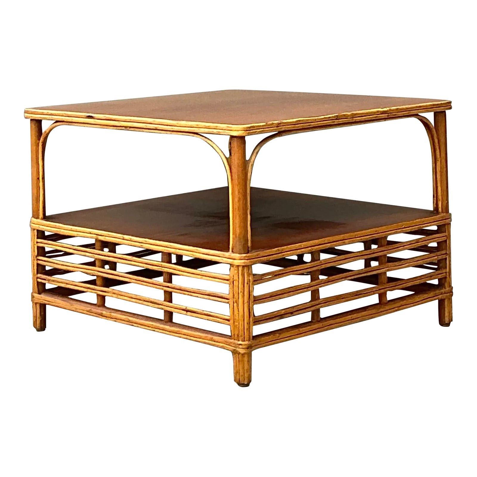 Vintage Stick Rattan Side Table | Chairish