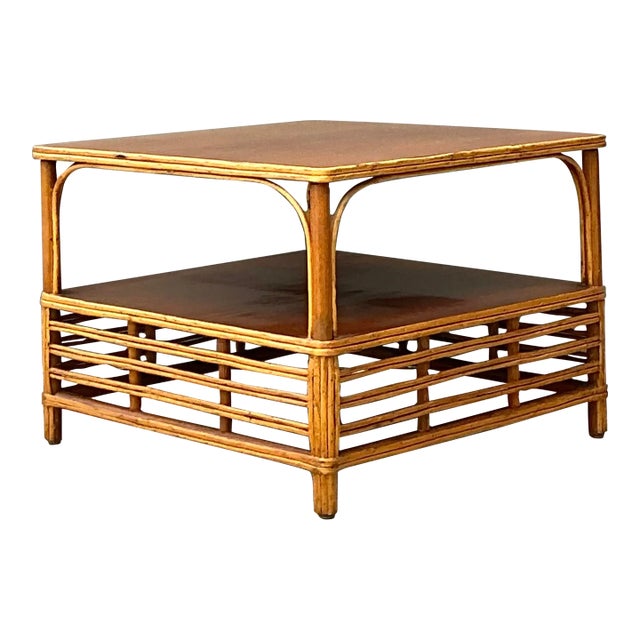 Vintage Stick Rattan Side Table For Sale