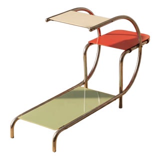 20th Century Bauhaus Tubular Steel Flower Stand with Colored Glass Shelves by Emile Guyot, Czechoslovakia, 1950 For Sale