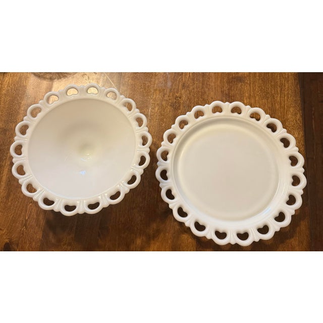 Mid 20th Century Anchor Hocking Milk Glass Lace Edge Serving Set For Sale - Image 10 of 12