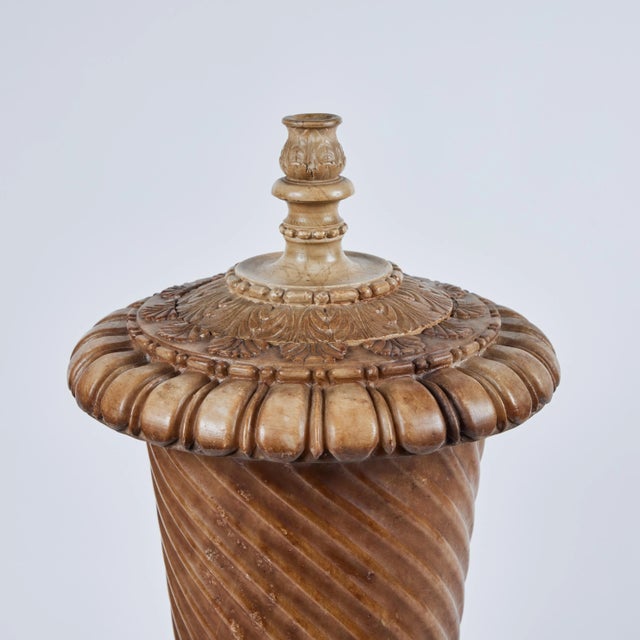 Alabaster Lidded Urns - A Pair For Sale - Image 4 of 10