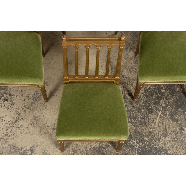 Antique French Louis XVI Style Giltwood Dining Chairs in Green Mohair, Set of 6 For Sale - Image 4 of 18
