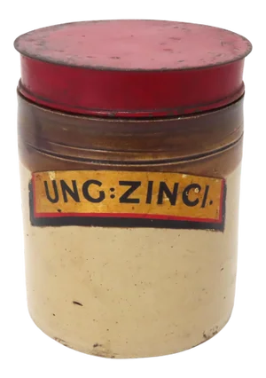 Unusual Antique Stoneware Druggest Apothecary Cannister With Original Metal Lid