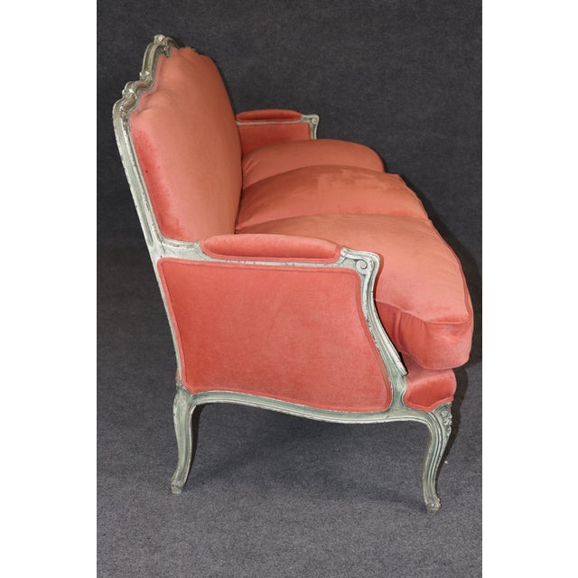 Antique French Louis XV Style Distressed Paint Decorated and Carved Sofa For Sale In Philadelphia - Image 6 of 13