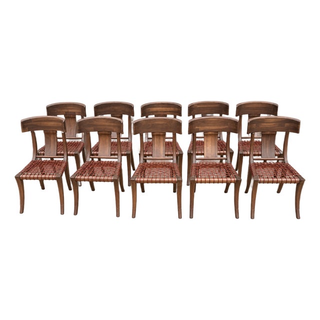 Klismos Style Solid Walnut Dining Chairs -Set of 10 For Sale