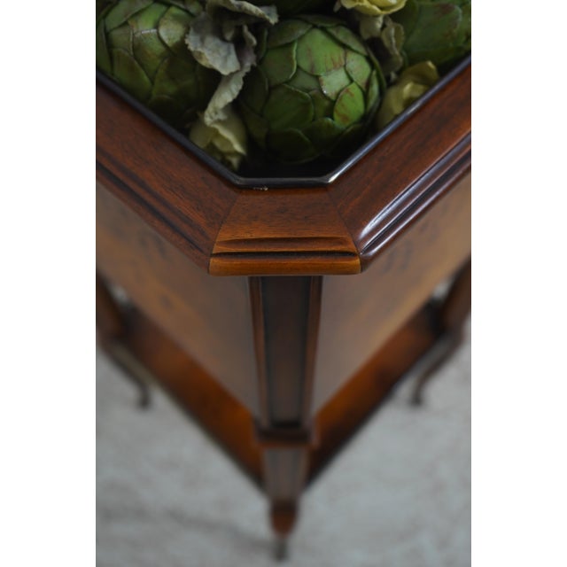 1980s Theodore Alexander Burl Mahogany 2 Tier Plant Stand For Sale - Image 5 of 15